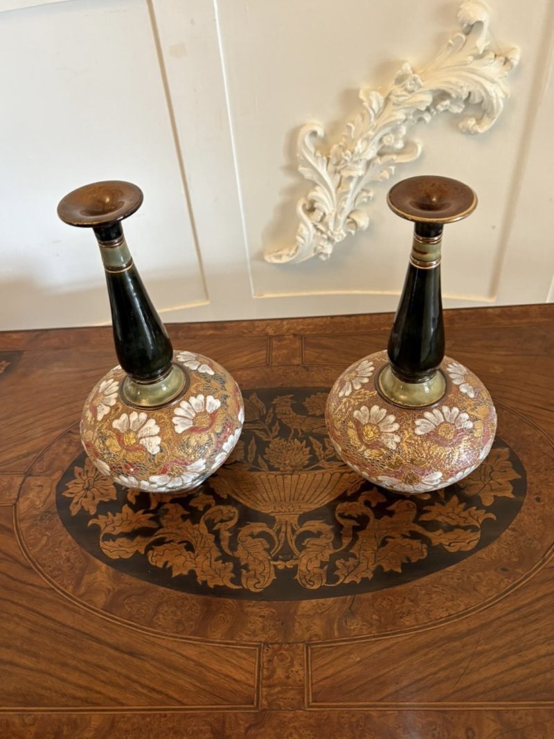 Pair of Antique Victorian Quality Royal Doulton Slater Stoneware Vases - Image 3